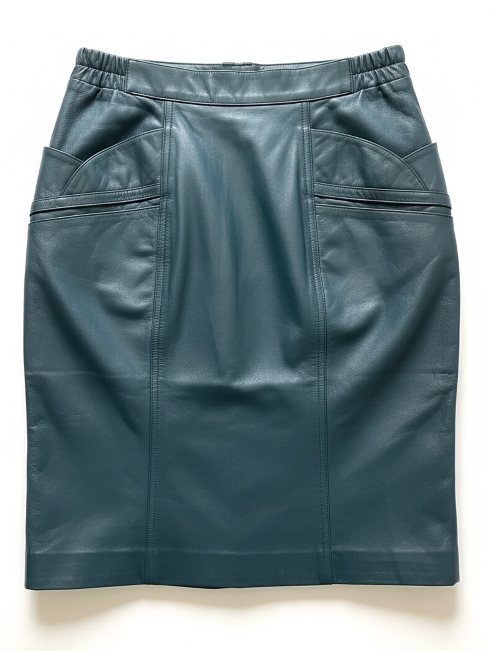 VINTAGE EXCELLED COLLECTION LEATHER PENCIL SKIRT WITH POCKETS BLU GRN
SIZE 10